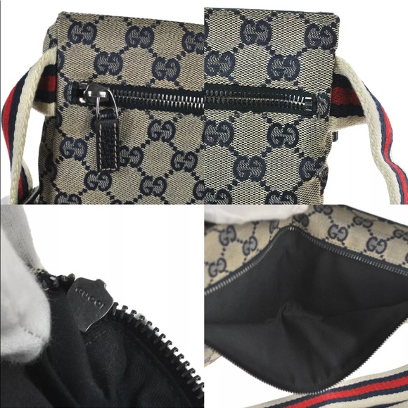 Authentic Gucci navy & grey monogram canvas waist bag fanny pack bum bag - Picture 10 of 14